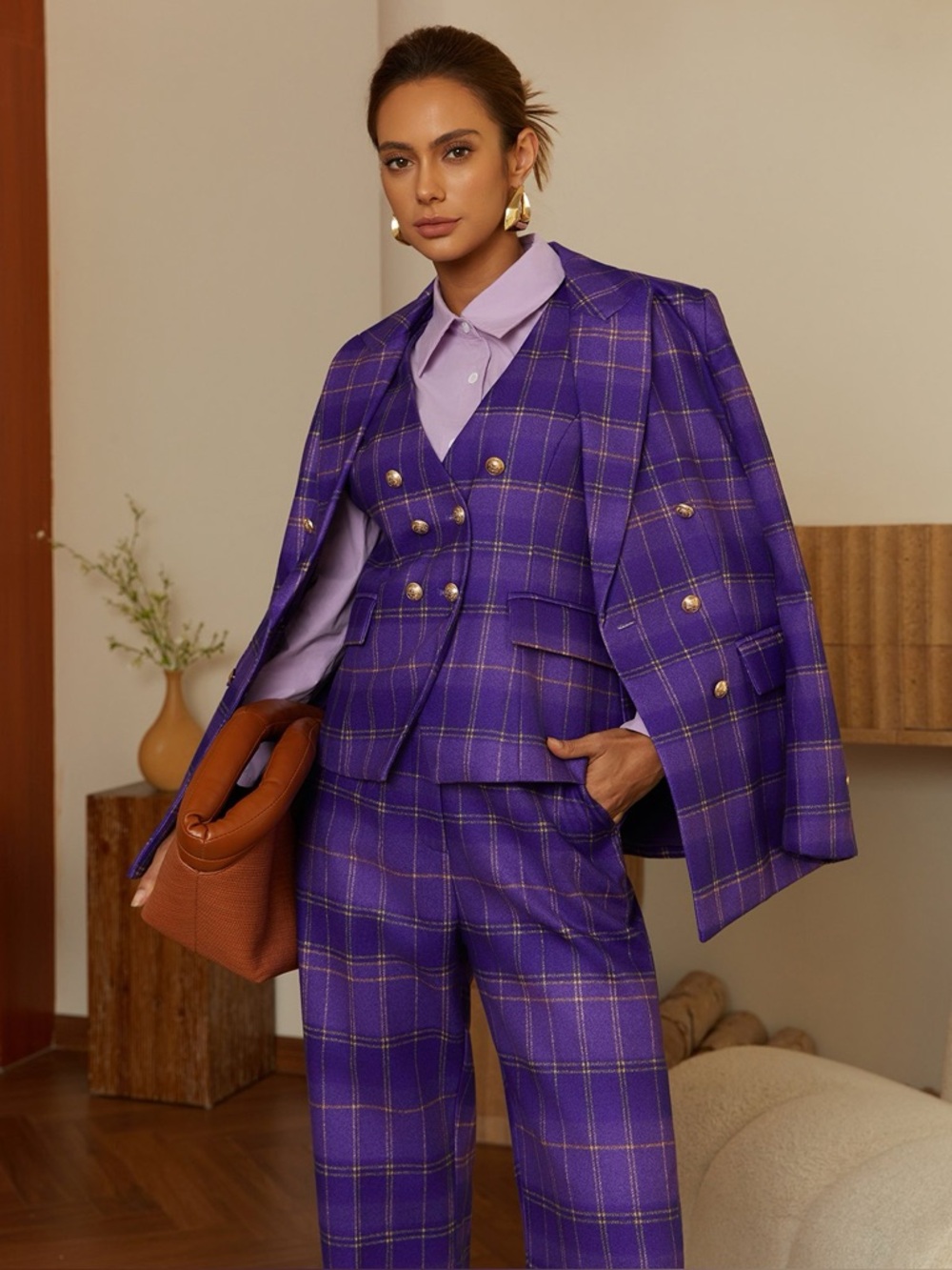 StyleWe Purple Plaid Women's Vest